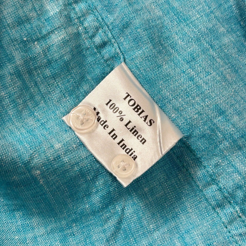 Tobias Linen Button Down Shirt Mens Medium Turquoise Long Sleeve Casual Vacation - Picture 4 of 16